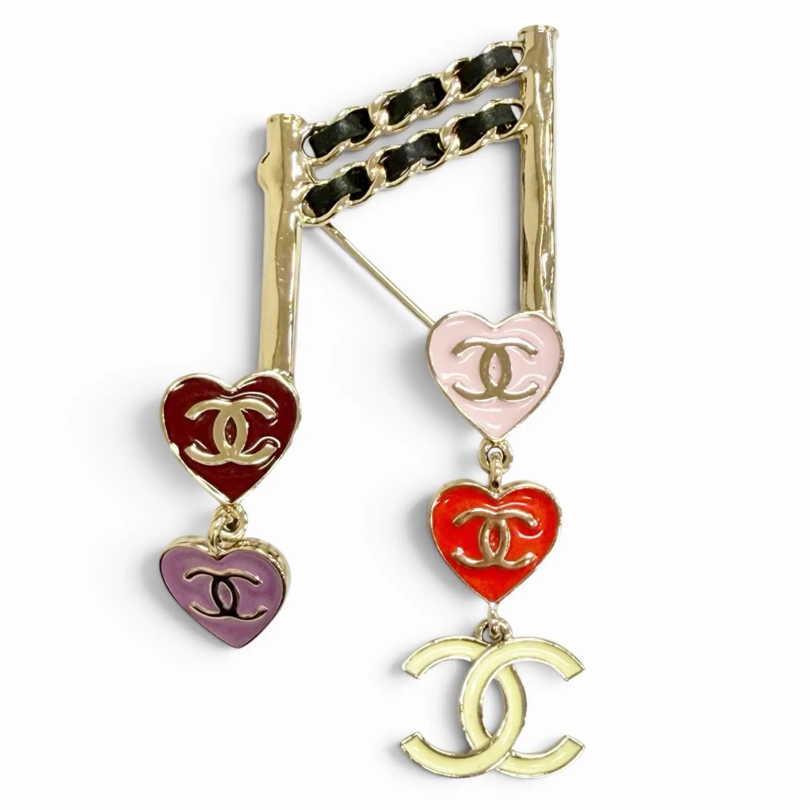Pre-owned CHANEL Gold-plated Small Leather Goods COCO Heart Musical Note Brooch