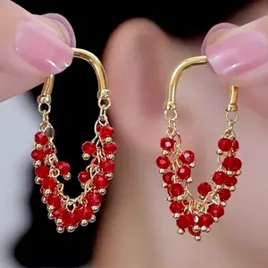 Viral Trend Coquette Old Money Bridal Aesthetic Women’s Dangle Drop Earrings, Gradient Crystal Beaded Tassel Chain Nickel-Free Anti-Tarnish Lightweight, Sparkly Face Slimming Jewelry for Wedding, Party, Date Night & Birthday Gift