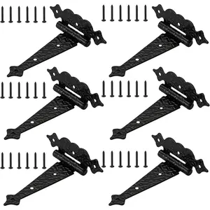 Black Gate Hinges,6 in Decorative Hammered Steel T Hinges,Outdoor Tee Hinges for Shed Storage Fence Barns Doors (6 Pack)