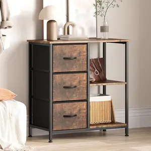 3 Drawer File Cabinet, Printer Stand, Under Desk Storage Organizer with 2 Open Shelves, Fabric Filing Cabinet for Home Office, Mobile Storage Cart for Paper & Supplies, Modern Space-Saving Design