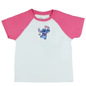Disney Stitch T-Shirt Girls' Stretchy Ribbed Double-Sided Raglan Tee