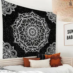 1pc Mandala Bohemian Tapestry - Black & White Paisley Pattern, Horizontal Religious-Inspired Wall Hanging for Living Room Decor, Textured Cloth Fabric Indoor Home Art, Aesthetic Room Decor, Gothic Hippie Style, Soft Fabric Artwork