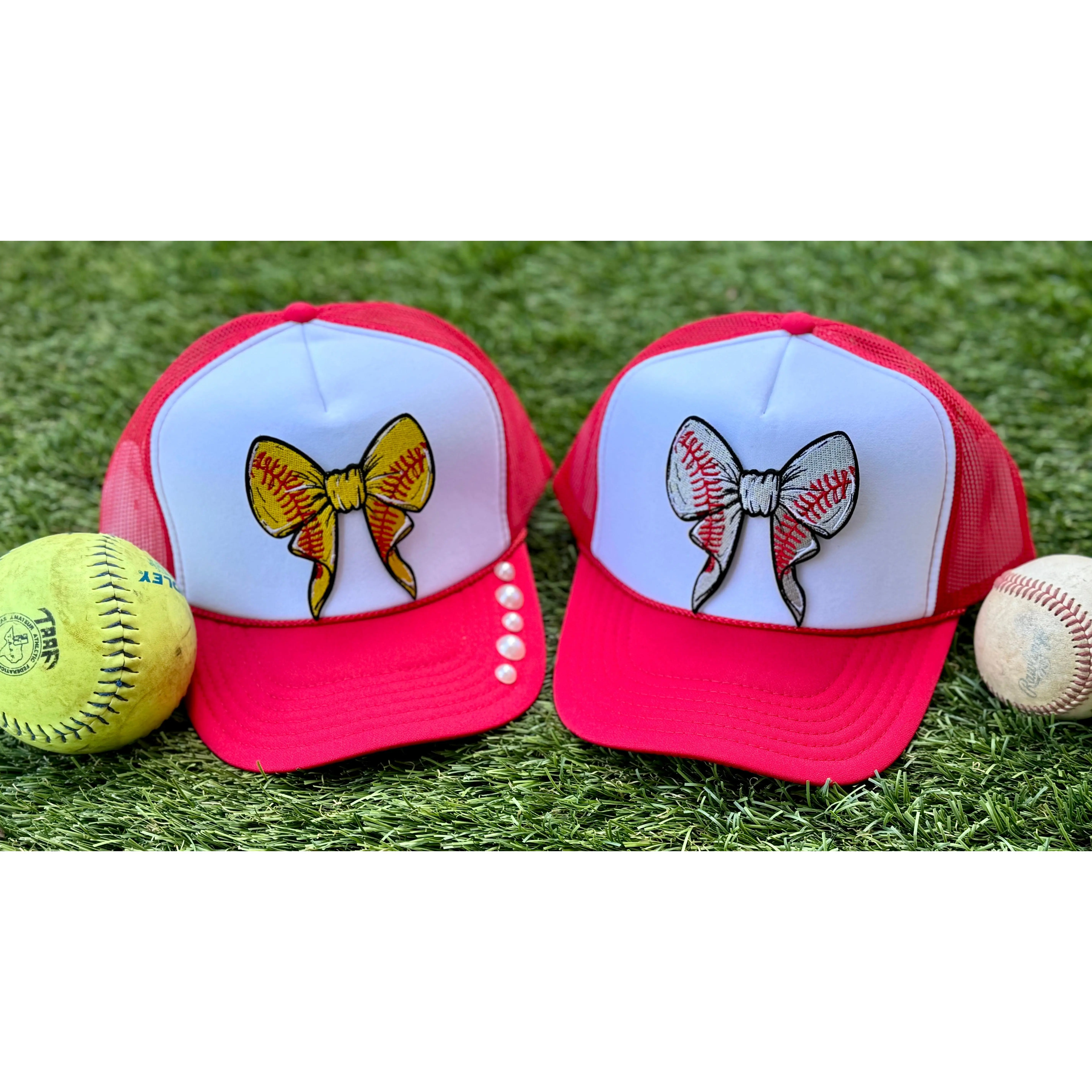 Women's Distressed Polyester-Cotton Trucker Snapback Hat - Female Sports Accessory with Baseball & Softball Bow Patch, Adjustable for Softball Players, One Size Fits Most
