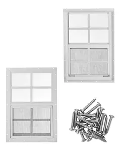 2 Packs 12'' x 18'' Shed Window,Small Sliding Windows with Aluminum Alloy Frame,Flush Mount Window with Tempered Glass and Fiberglass Screen for Shed,Chicken Coop,Household,Easy Installation