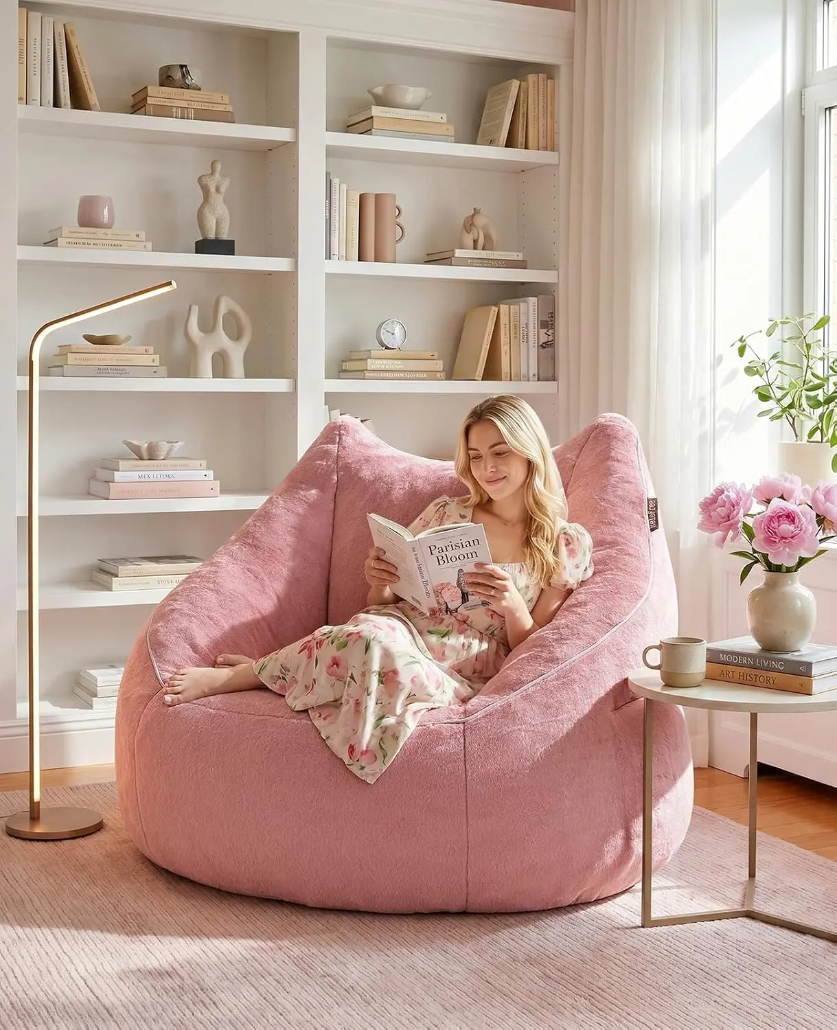 Relefree Bean Bag Loveseat Sofa,Oversized Bean Bag Chairs for Adults,Boneless loveseat for Reading,Seater Lazy Sofa for Small Spaces,Mini Small Couches for Living Room,Bedroom,Apartment,Pink Rose