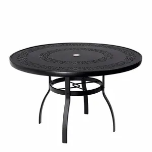 Woodard Deluxe Complete 48in Round Dining Table with Trellis Top in Twilight Finish