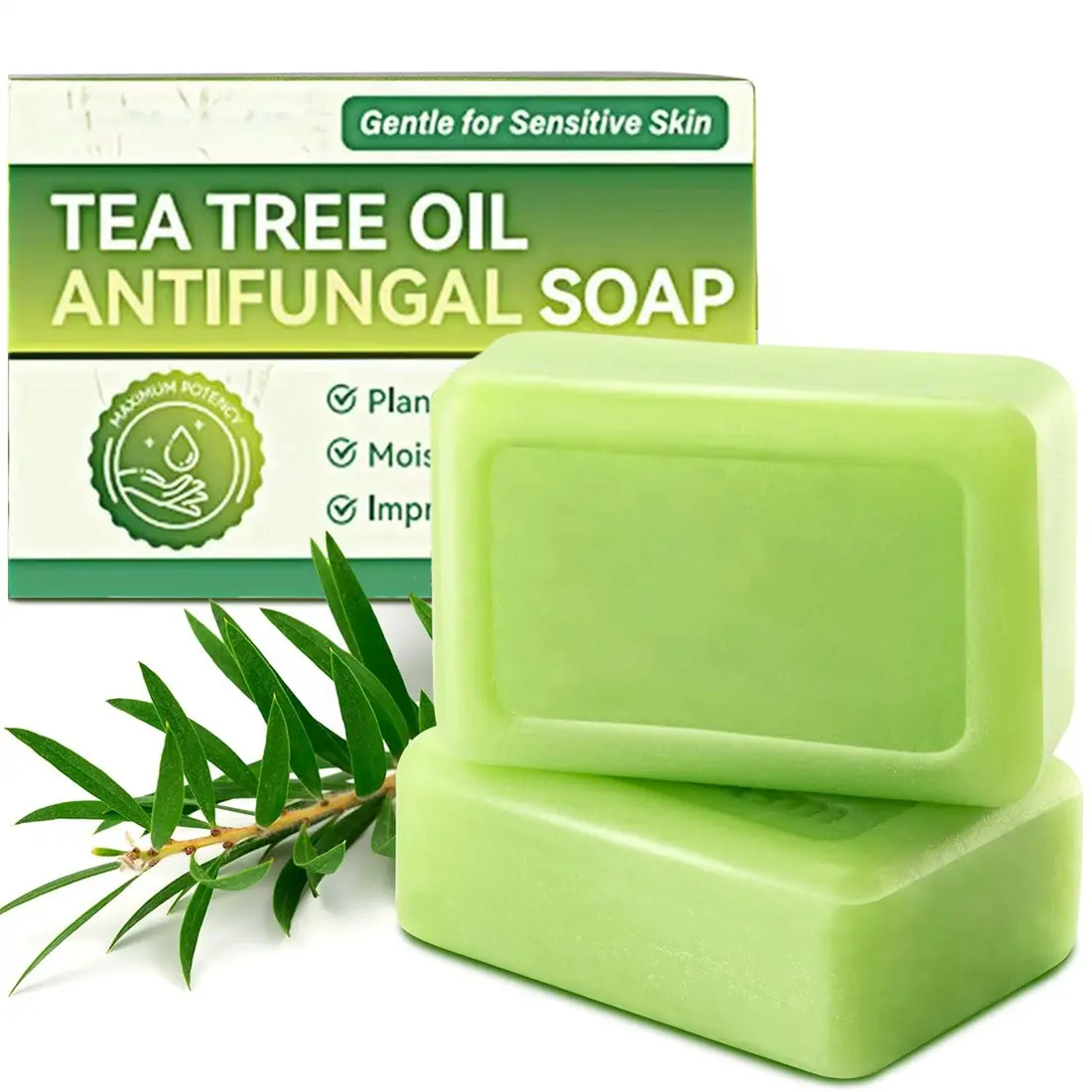 2-Pack Tea Tree Soap, Antibacterial Cleansing Natural Daily Foot & Body Care Soap, Gentle Exfoliation, Relieves Skin Irritation, Unisex, Promotes Healthy Skin