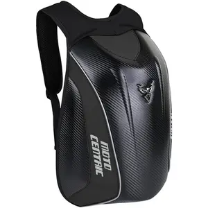 Motorcycle Backpack Waterproof Large Capacity Carbon Fiber Rider Backpack Hard Shell Reflective Motorbike Travel Suitcase Light Version (Black)