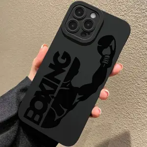 Boxing Silhouette Trophy Victory Pose Bold Text Shockproof Phone Case for iPhone11-17promax IPhone11/12/13/14/15/ Promax16/16Promax/16pro/16plus