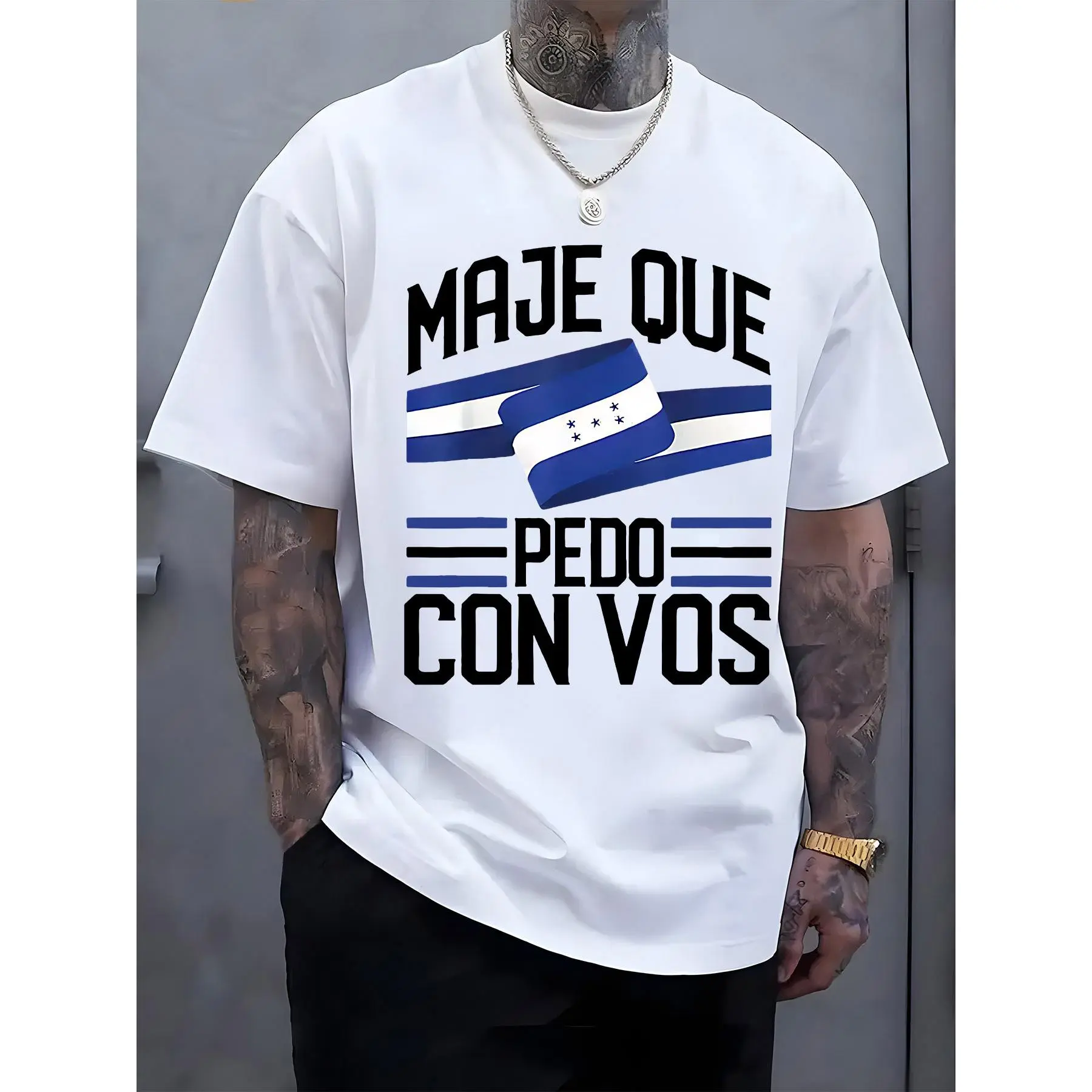 Men's Honduras National Flag Print Fitted Cut Lightweight Short-Sleeve Round Neck Top - Casual Undershirt, Machine Washable, True Sizes for Spring Summer Outdoor Sports