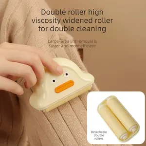 Mini Double Roller Lint Remover, Portable Washable Sticky Hair Remover with Replaceable Core