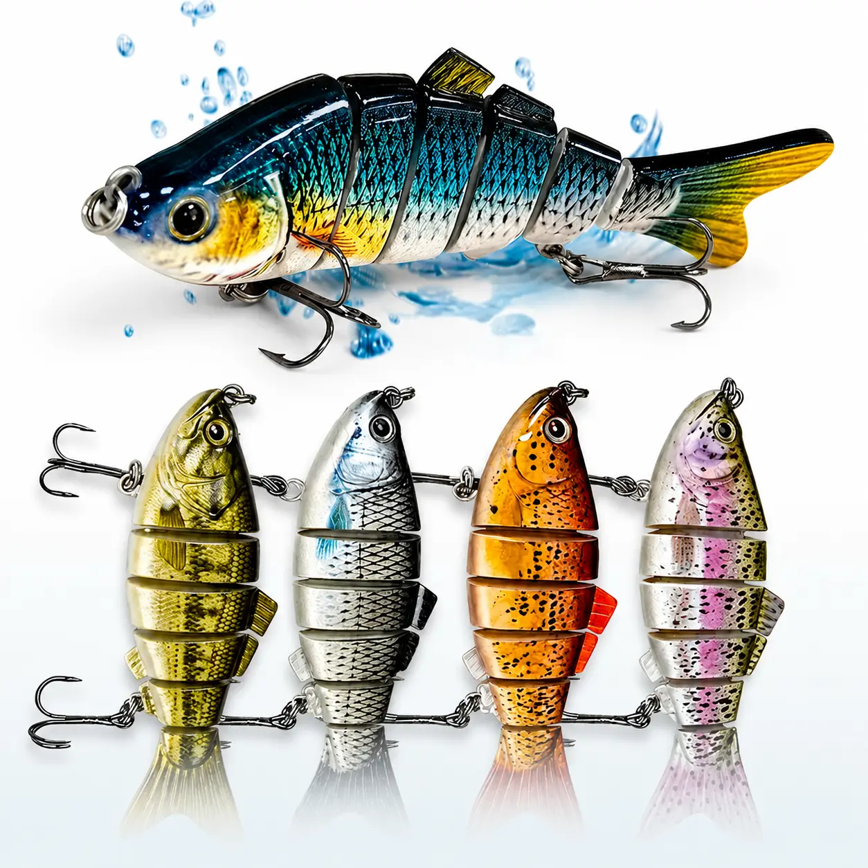 Realistic Jointed Swimbait Lure Set – 6-Segment Fishing Baits with 3D Eyes, Natural Swimming Action, Slow Sinking Bass Lures for Pike, Trout & Predator Fish