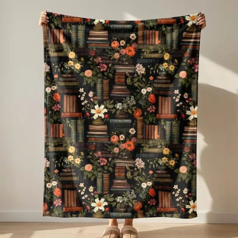 Book Lovers Blanket Dark Academia Vintage Floral Library Throw Cozy Soft Fleece Blanket Reading Gift for Women Men Bookworm Librarian Cottagecore Home Bedroom Decor