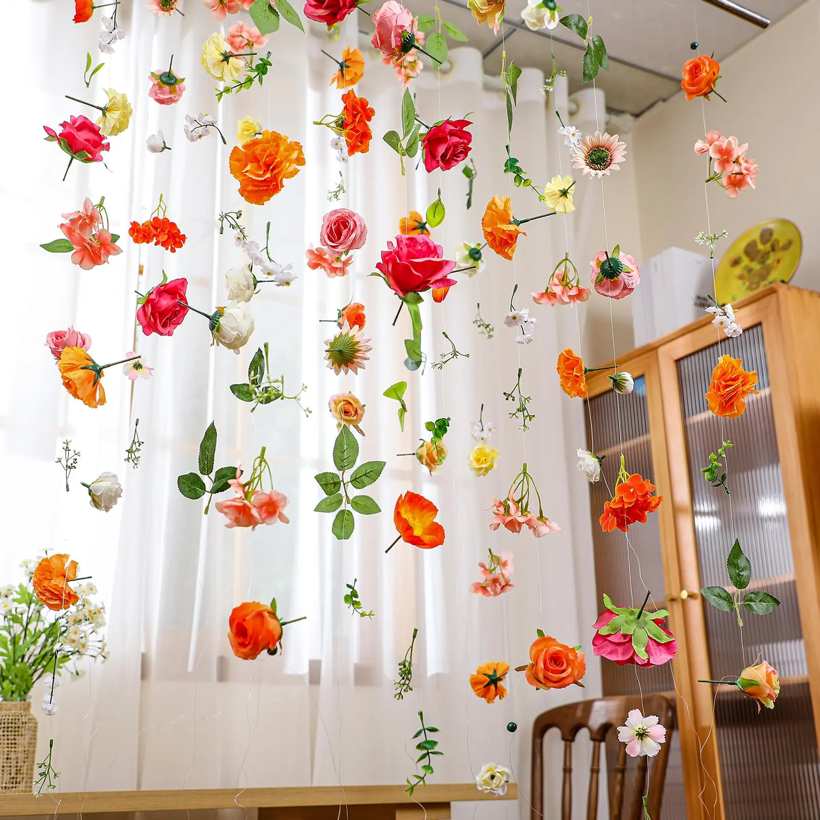 6 Pcs 35.4 ft Silk Spring Wildflower Garlands - Floral Vines Artificial Plants Decoration, Outdoor Ornaments, Hanging Decor for Home Garden Wedding, Table, Front Door, Office Wall Arch