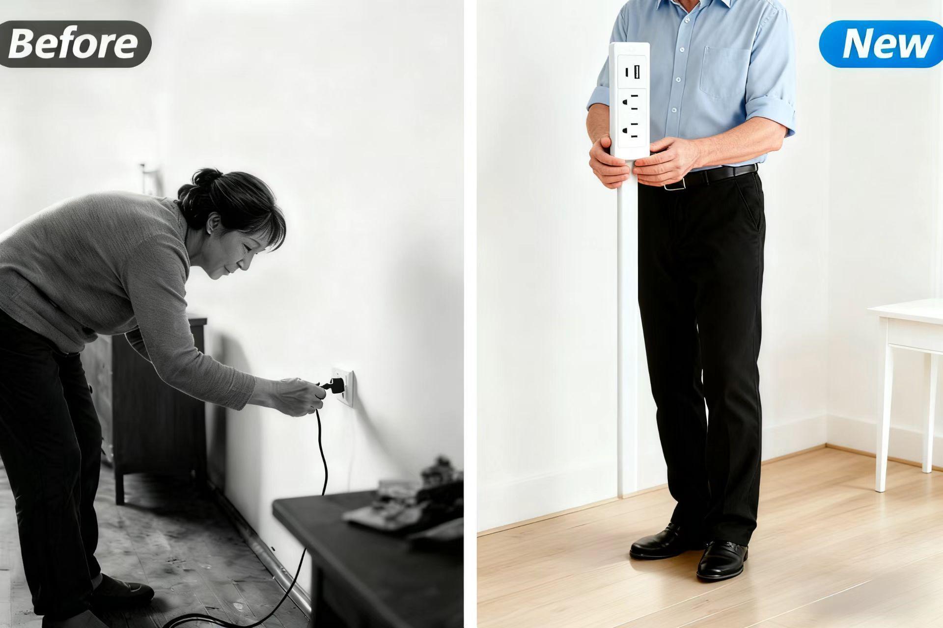 surge protector Outlet Extender Outlet electrical  Mountable Multi Plug Wall Outlet, with USB-A  USB-C & 2 AC, Extendable 22-34" Rotatable 180°  Surge Protector Power Strip,UL-certified power  cord,ideal for behind furniture in home/office