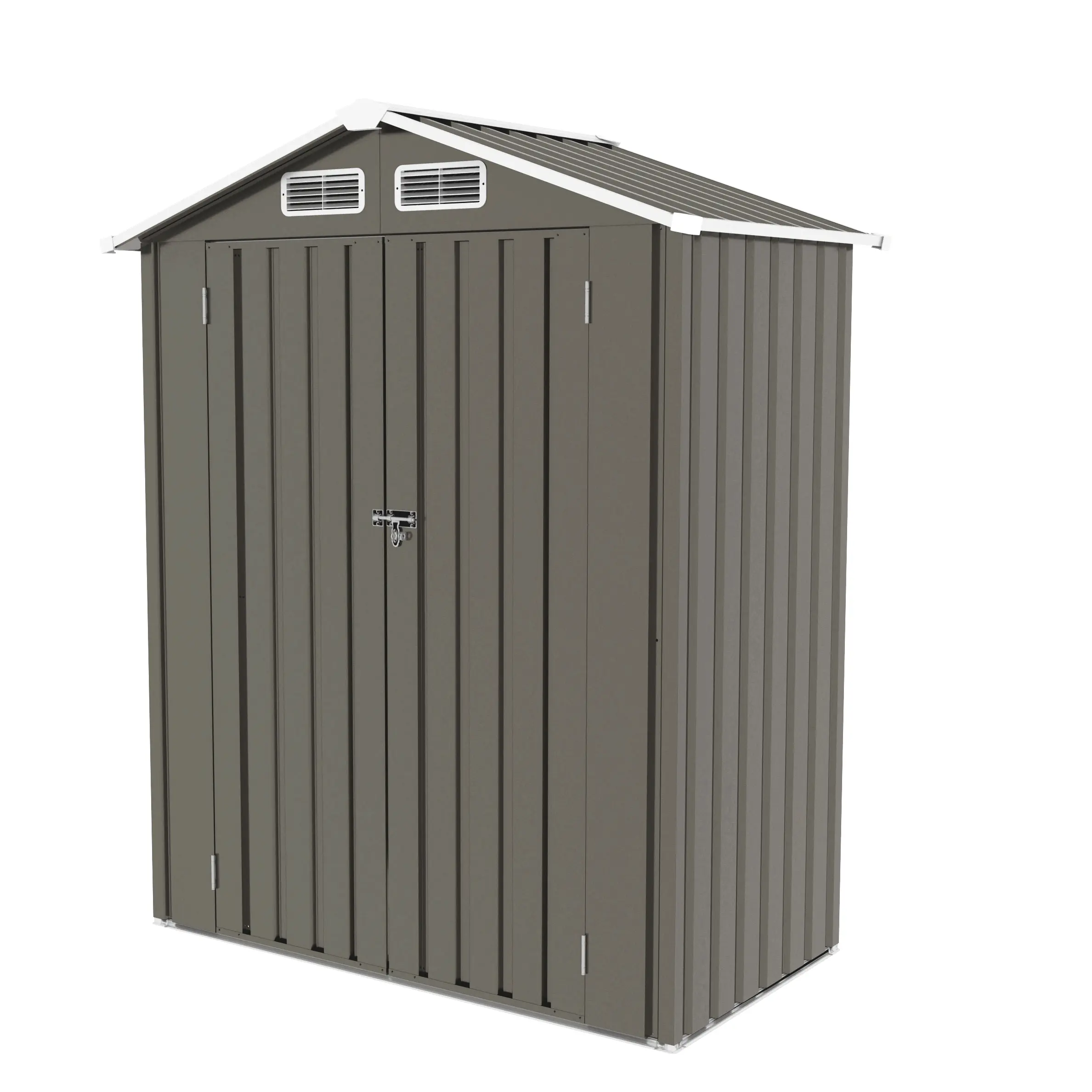 Gray 5x3 FT Metal Outdoor Storage Shed with Metal Panels, Lockable Garden Tool Shed, Peaked Roof, Air Vents, Anti-Collision Corners, Waterproof Backyard Patio Storage for Tools, Lawn Equipment, Includes Gloves