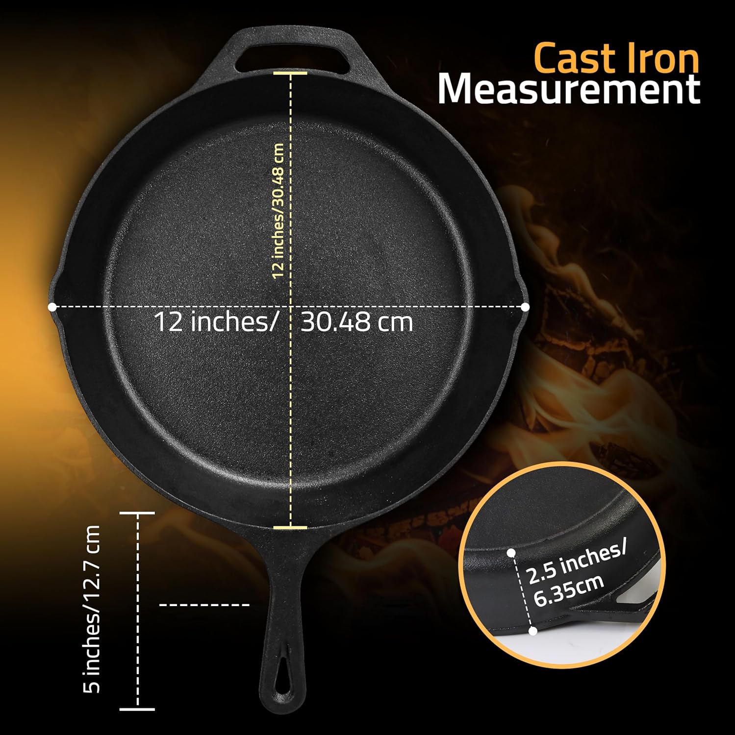 Utopia Kitchen Pre-Seasoned Cast Iron Pan 12” – Heavy Duty Frying Skillet, Multipurpose