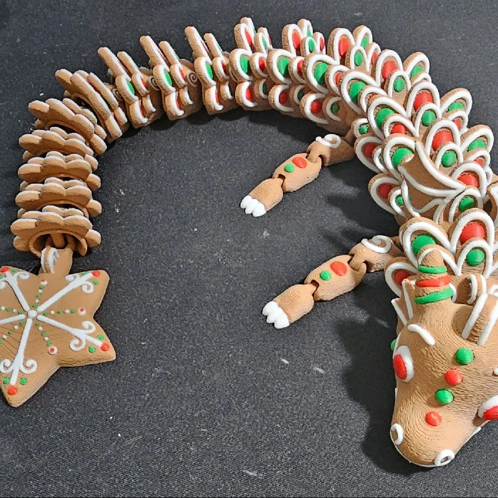 Gingerbread Cookie Dragon - 3D-Printed Flexi Dragon with Festive Charm & Christmas Vibes - Perfect for Holiday Decor, Gifting, or Collecting