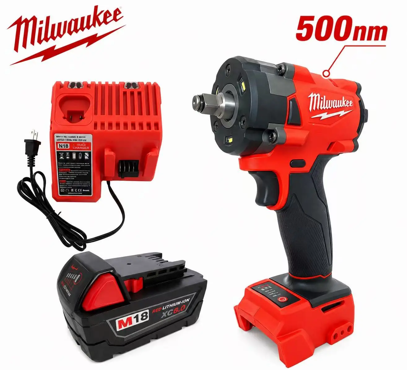 Milwaukee FIW212  18V 500Nm Cordless Impact Wrench Brushless Battery Kit with 1 Battery & 1 Charger for Construction Hand Tool