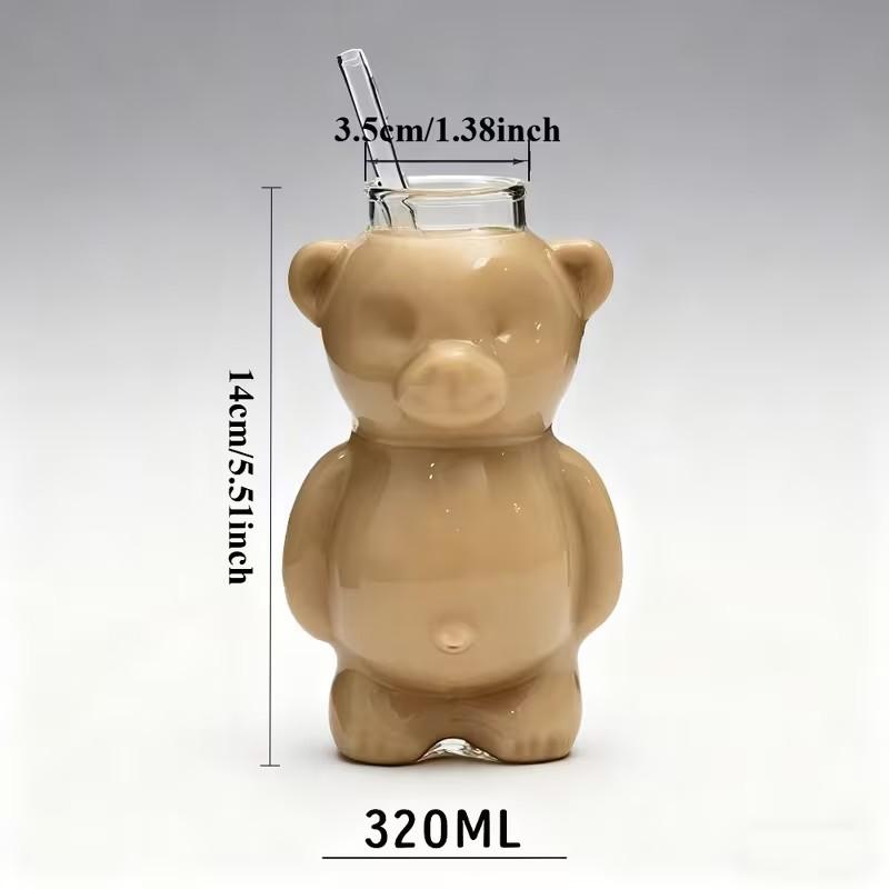 Bear Cup Coffee Glass Set (1 Bear Cup + 1 Straw), Creative Cartoon Glass Water Bottle, Juice Cup with Straw, Stylish and Practical