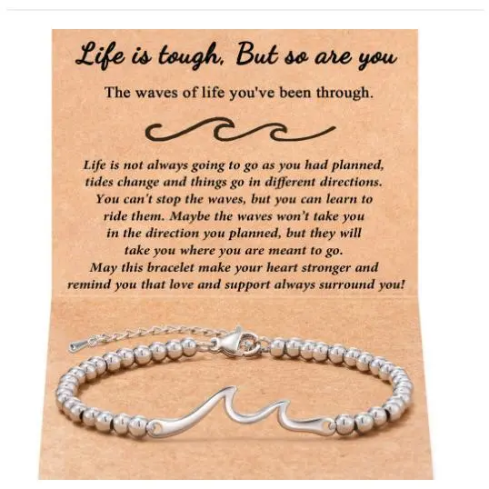Life Card+Wave Silver Bead Bracelet