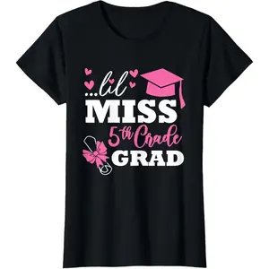 Little Miss 5th Grade Graduation 2026 Coquette Graduation T-Shirt Summer Graphic Tees Graduation Gift