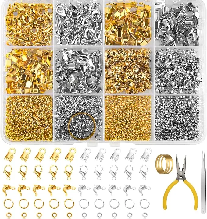 1273 pieces bracelet clasps set – chain clasp set with carabiner clasp, clip, winding clasp, connector, fastener bead, tweezers, finger ring, Zange – Complete Jewelry Accessories Set for DIY Jewelry Manufacturing and Repair ﻿