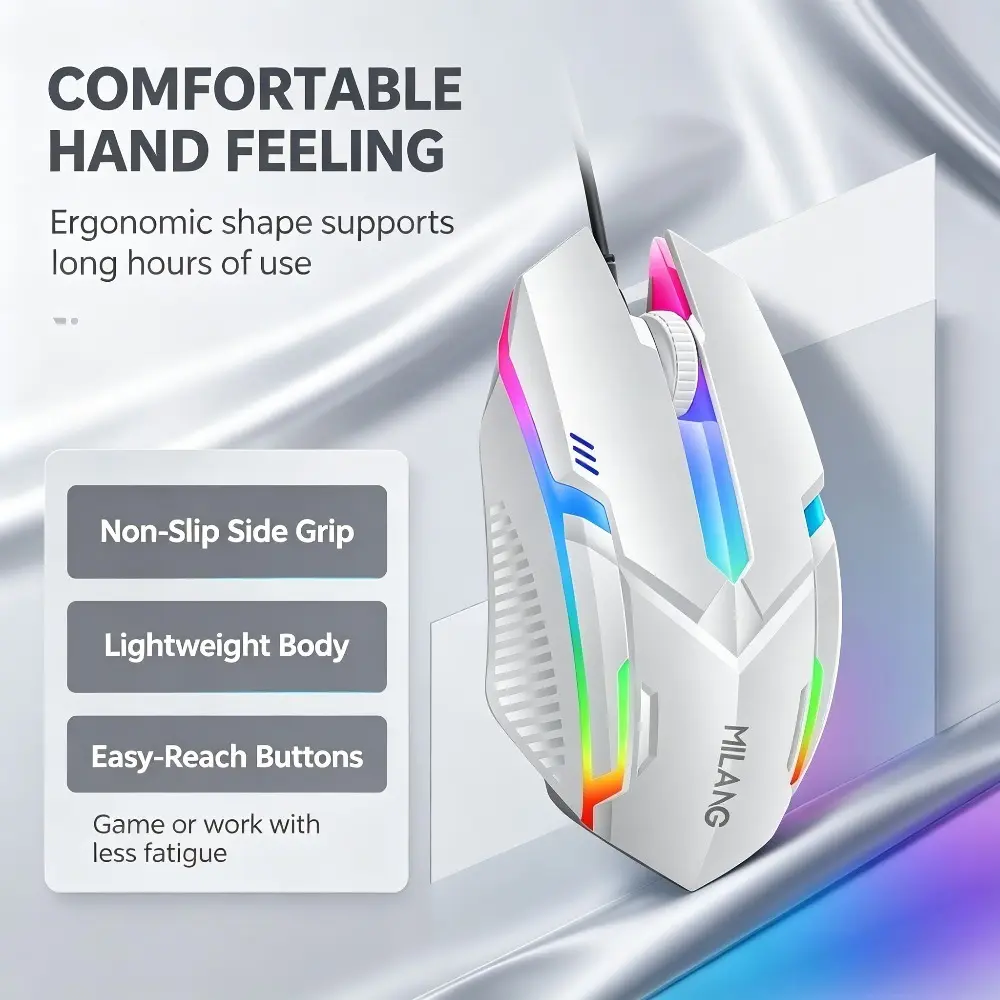 1pc Wired Ergonomic Esports Gaming Mouse - Backlit USB Colorful Glowing Plug-and-Play Mouse for Desktop Laptops, Esports Players