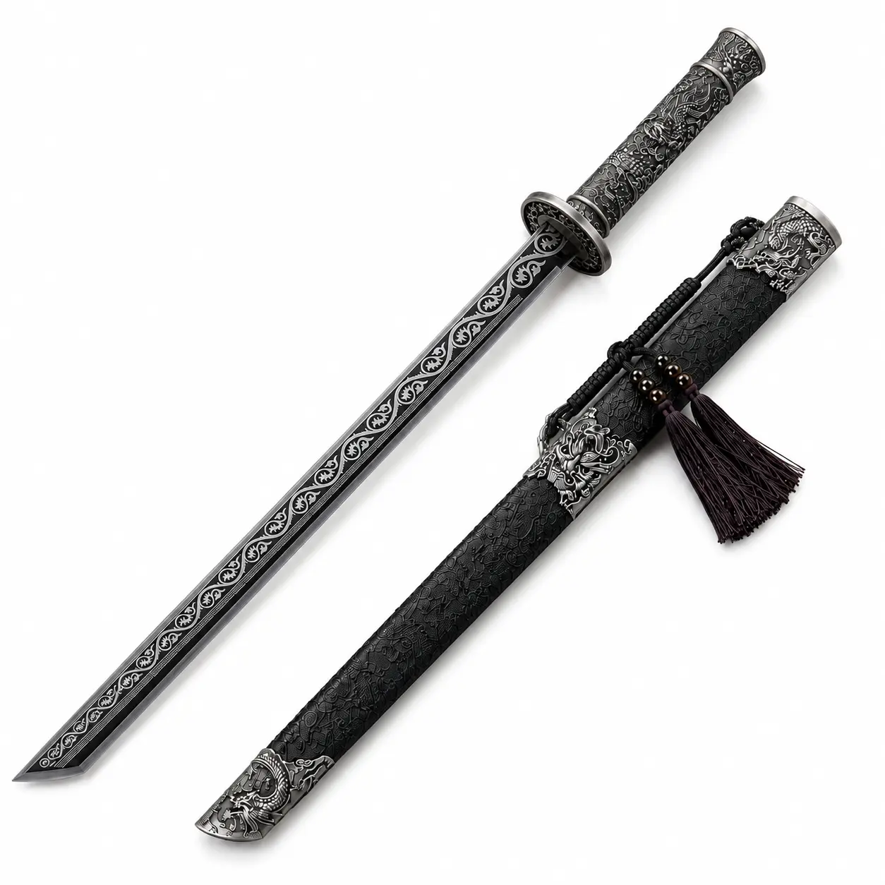 Traditional Hand Cast Display Piece, Full Tang Blade, Real Katana Style, Dragon Pattern Carvings, Iaido Practice Sword, Non Sharp Blade, Kendo Martial Arts Training Sword, Collection And Exhibition, Adult Accessory, Perfect Gift