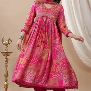 INDIAN FORMAL WEAR CHINON DIGITAL PRINT WORK TOP BOTTOM WITH DUPATTA PINK SIZE L