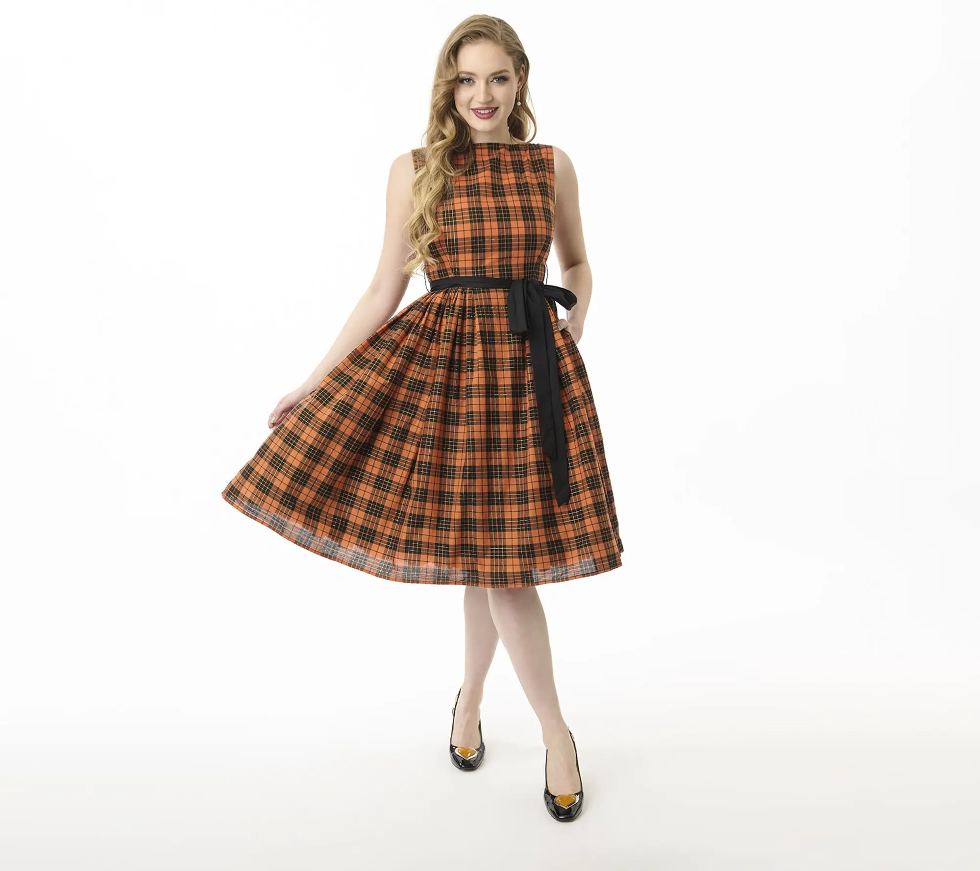 Unique Vintage Orange Plaid Sleeveless Cotton Swing Dress - TikTok Shop Unique Vintage Orange Plaid Sleeveless Cotton Swing Dress - TikTok Shop