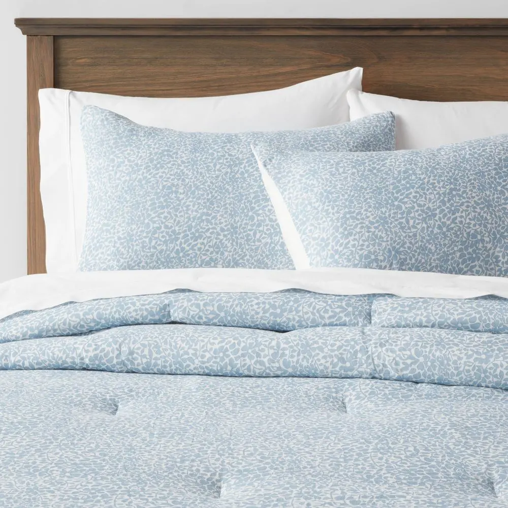 Twin/Twin Extra Long Traditional Floral Printed Cotton Comforter & Sham Set Blue - Threshold: Dobby Weave OEKO-TEX Certified