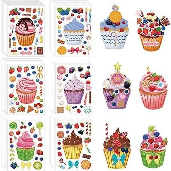 36 Sheets Treats and Sweets Sticker Make Your Own Stickers for Kids, Make a Face Cupcake Stickers DIY Cake Stickers Dessert Stickers Decorating Party Favors for School Student Awards (Dessert)