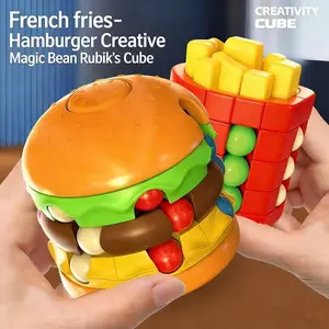 3-in-1 Burger Fidget Cube Spinner Toy - French Fries Magic Bean Rolling Beads Maze, Creative Puzzle Decompression Game