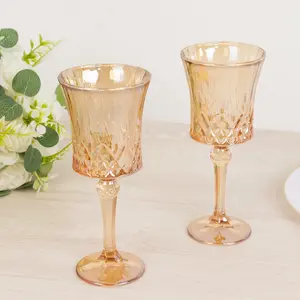 6 Pack Crystal Cut Glass Goblets 9oz Amber Gold – Elegant Vintage Wine, Water & Cocktail Glasses for Table Settings
