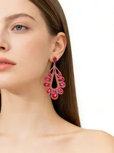 1 Pair Fashionable Full Diamond Colorful Rhinestone Exaggerated Earrings Trendy Luxury Personalized Pendant Earrings