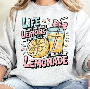 Christian Summer Drink Sweatshirt, Life Gave Me Lemons But Jesus Made Lemonade Shirt, Cute Pastel Faith Shirt Hoodie, Inspirational Quote Shirt Gifts