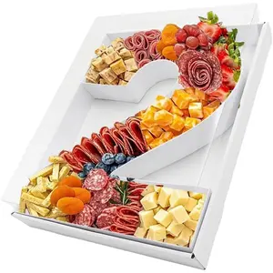 12.5inch Fillable Paper Mache Number Letter Cardboard Cutouts Charcuterie Board Food Sweet Cupcake Tray Party Decorative Box (Number 2, White)