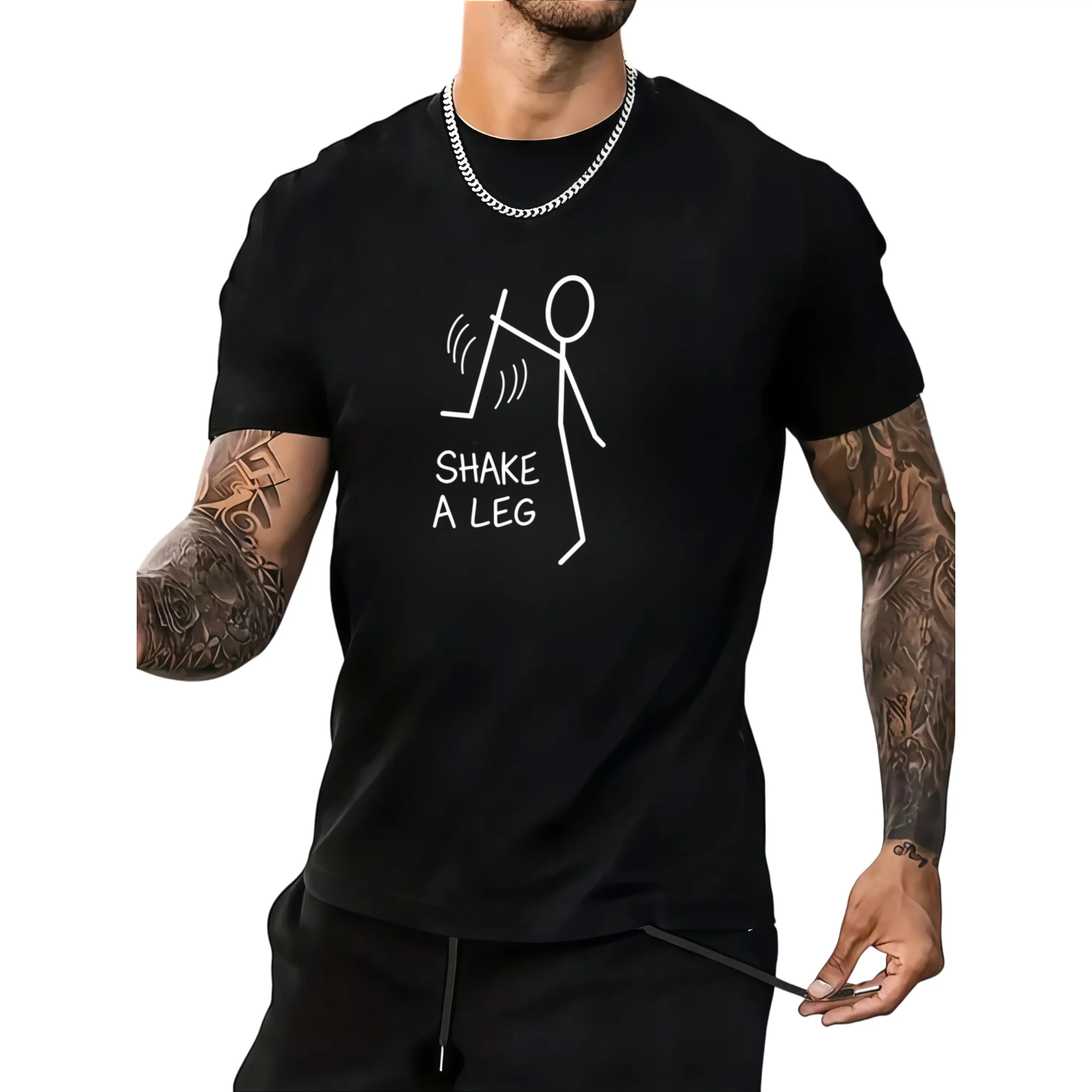 "Shake a Leg" Meme Graphic T-Shirt - Unisex Casual Round Neck Top in Smooth Cotton, Lightweight All Seasons Wear, Machine Wash, Multi-Size, Alternative