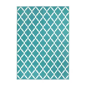 My Magic Carpet Moroccan Trellis Teal Machine Washable Area Rug, 5x7 Stain Resistant, Non-Slip, Waterproof