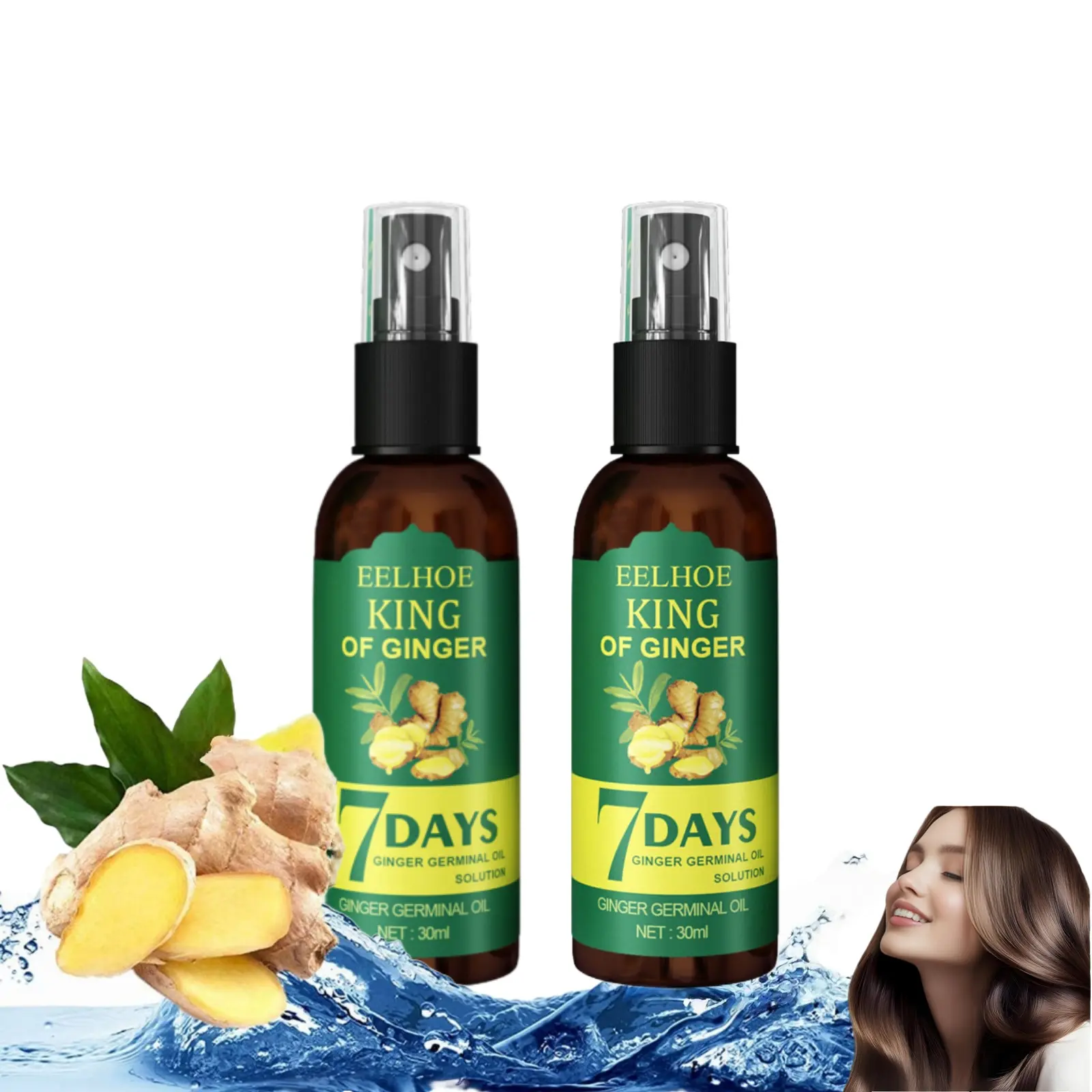 Ginger Hair Growth Oil 30ml (2pcs), Hair Growth Oils, Hair Products, Natural Ginger Essential Oil for Stronger, Thicker and Longer Hair for Women & Men, Hair Growth Stimulator, Haircare