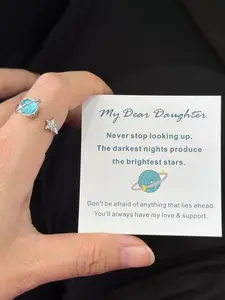 To My Daughter Gift Star & Moon Rotatable Ring, Stress Relief Fidget Ring for Anxiety Relief, Stainless Steel, Casual Daily Wear