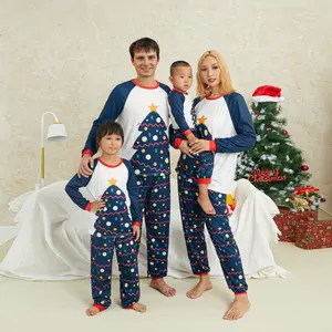 Christmas Family Matching Pajamas Set Holiday 2pcs Clothes Christmas Tree Print Long Sleeve Tee Top and Elastic Waist Loose Pants Holiday Festival Pjs for Dad Mom Kids and Dog Clothes