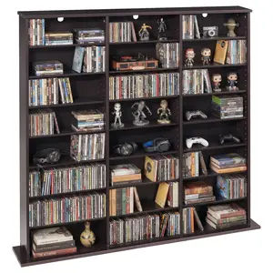 VEVOR Media Storage Cabinet, 8-Tier DVD Shelf Organizer, 55.91 x 8.66 x 51.18 in Multimedia Storage Organizer for CDs, DVDs, Books & Games, CD Shelf for Living Room, Home Office, Recording Room, Brown