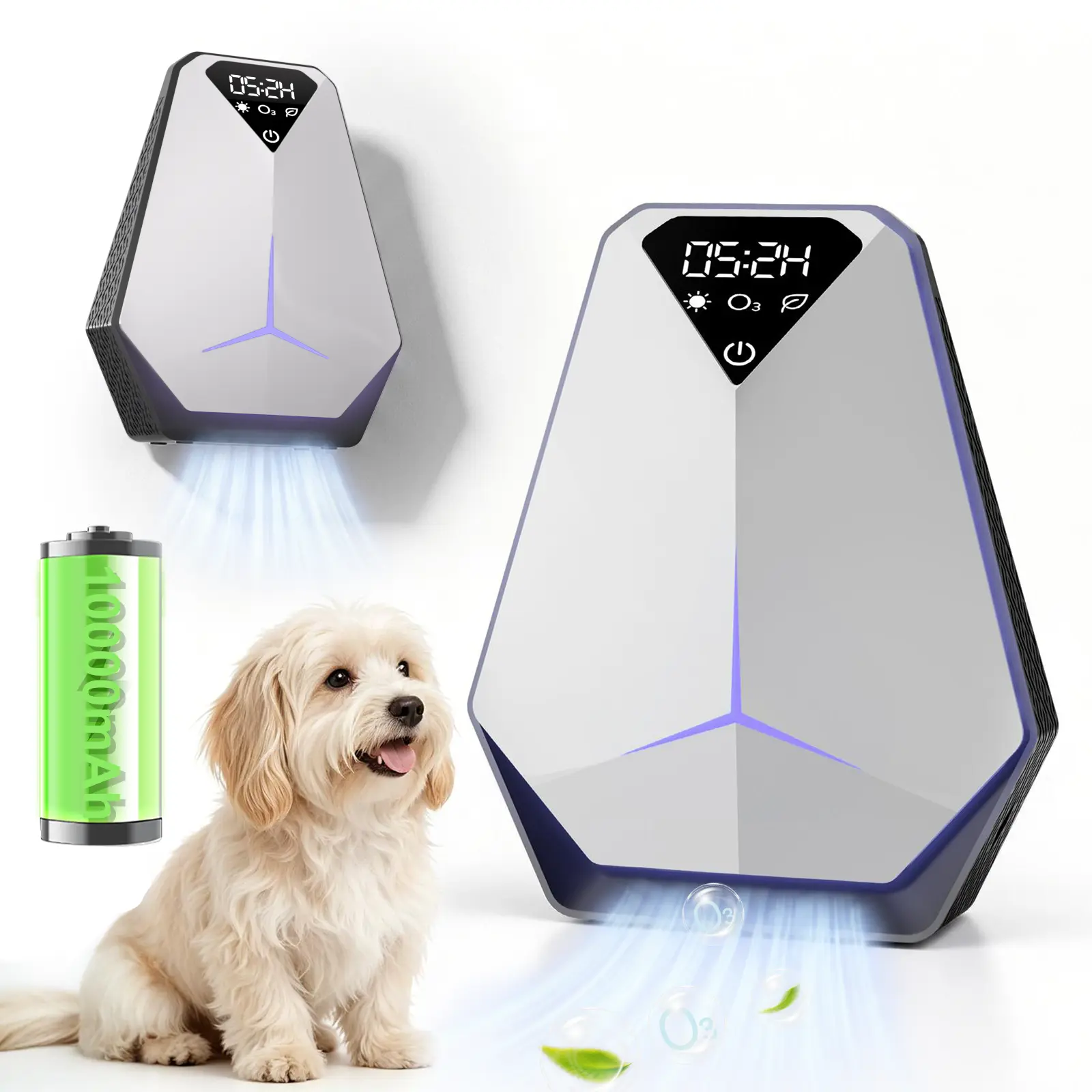 [DOCHEN] 3-in-1 Cordless Rechargeable Air Purifier - Ionizer, Ozone Generator, LED Light, Separate Controls, Timer, EPA Safe, Mountable/Standable, Optional Battery, Odor Eliminator for Bedroom, Living Room, Shoe Cabinet