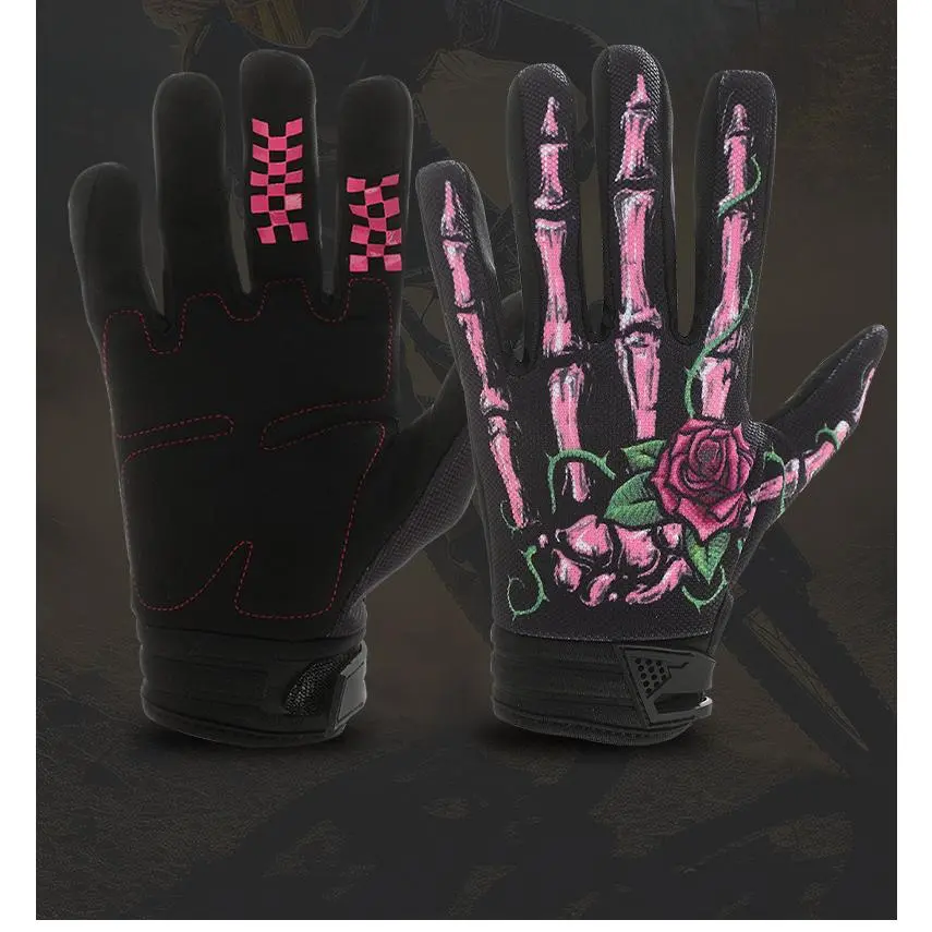 Winter Fleece-Lined Motorcycle Gloves - Touchscreen Skull Rose Claw Design, Warm Anti-Slip