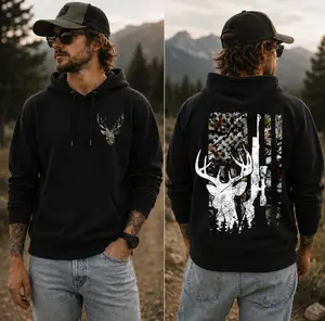 Deer Hunting Camo American Flag Hunting Hoodie, Buck Deer Hunting Sweatshirt, Hunter Shirt, Gift For Him Father, Full Size, Full Color