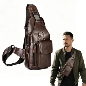 1pc Men's Retro Leather Chest Bag, Multifunctional Chest Bag, Cowhide Belt Bag, leisure crossbody shoulder bag with multiple pockets and compartments, large capacity backpack, suitable for outdoor activities, travel, commuting, simple and versatile