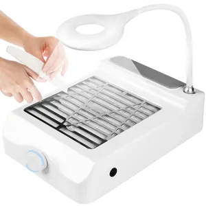 Nail Dust Collector with Lamp-Powerful Dust Collector for Nails, Adjustable Speed Nail Fan Dust Collector with Reusable Filter for Home Salon Use Manicure Nail Care Compact Case