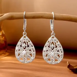 925 Sterling Silver Teardrop Earrings for Women, Cubic Zirconia Filigree Leverback Dangle Earrings, Hypoallergenic Gift, Dangle Earrings Set,summerwins